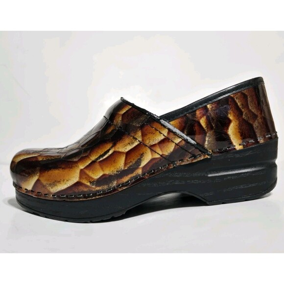 Danko Clogs Womens US 5.5-6 Tiger Eye Reptile Leather Shoes 36 Nursing Comfort - Picture 4 of 7